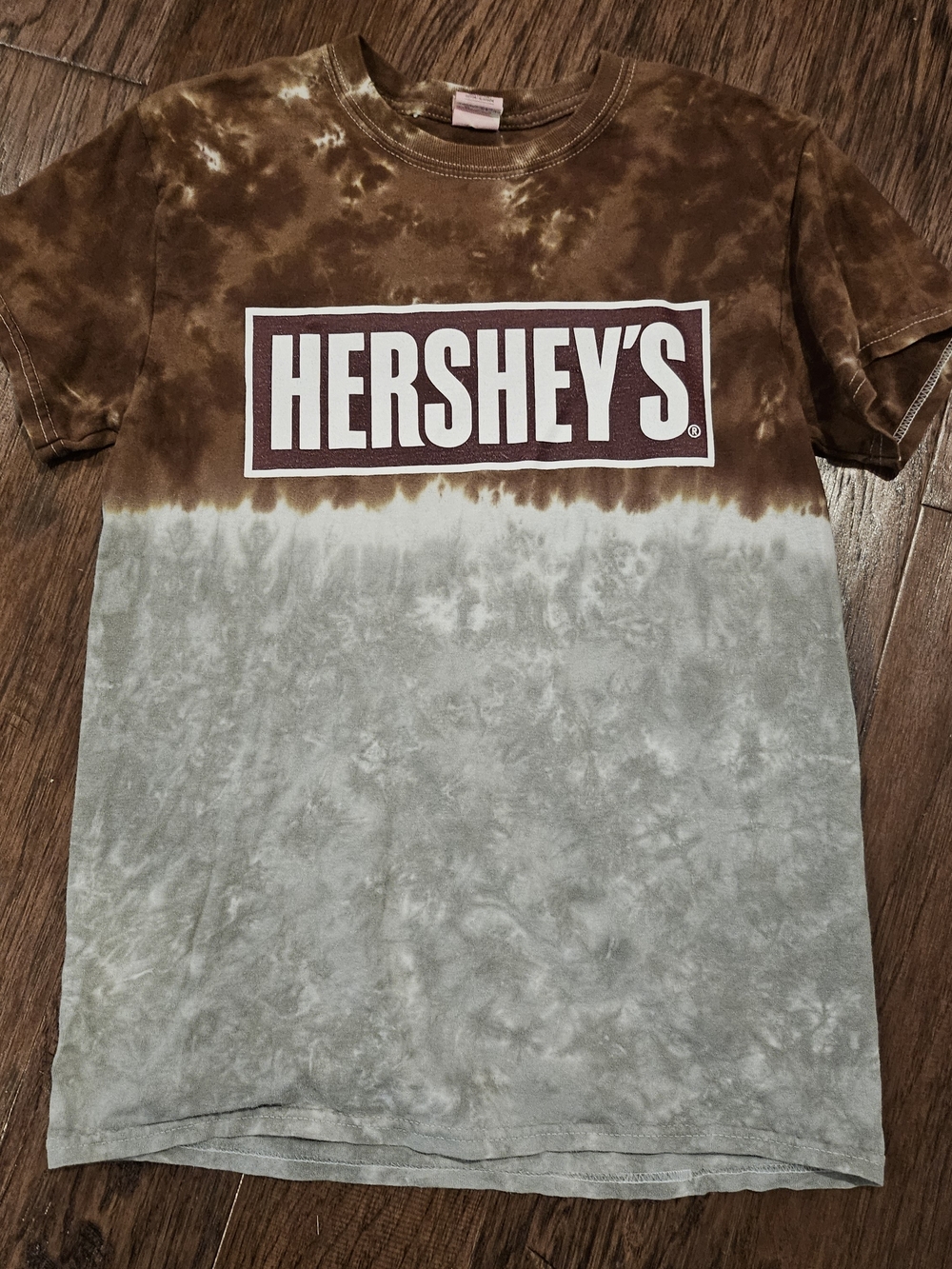 Hershey's Graphic Tee, Brown and Gray Split Tie-Dye Short Sleeve- Vintage/ Y2k